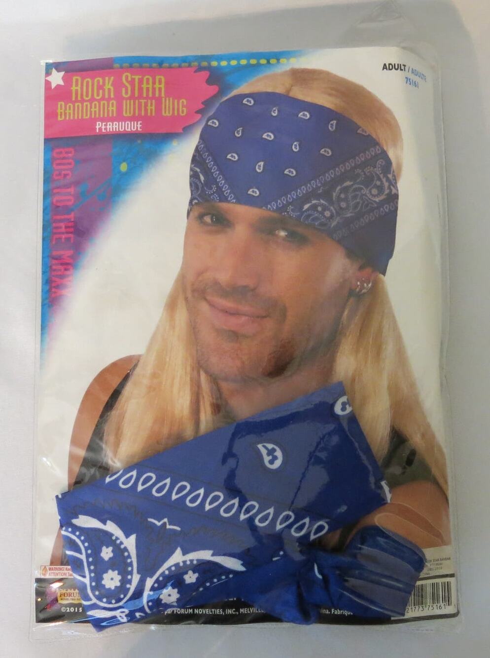 HALLOWEEN COSTUME 1980s Rock Star Blonde Wig Bandana Adult Cosplay Party DressUp